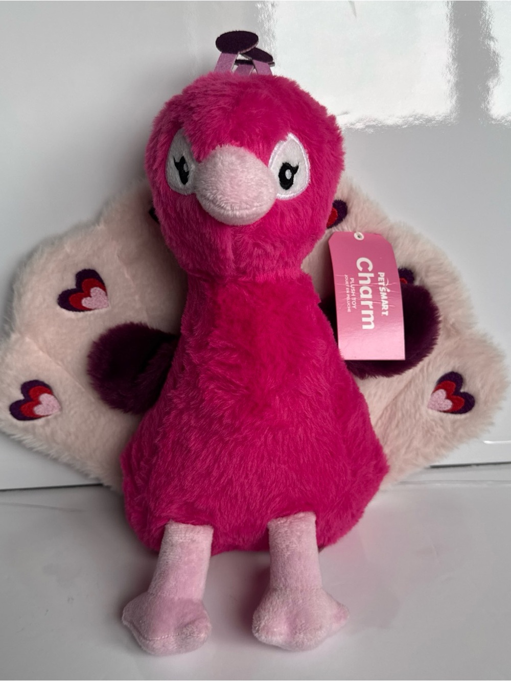 PetsMart Dog Play Chew Toy Charm Soft Pink Peacock 12”